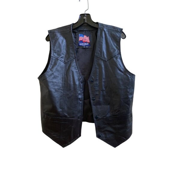 Mens Leather USA Vietnam Veteran Vest Medium Black Genuine Leather & Polyester - Picture 2 of 7